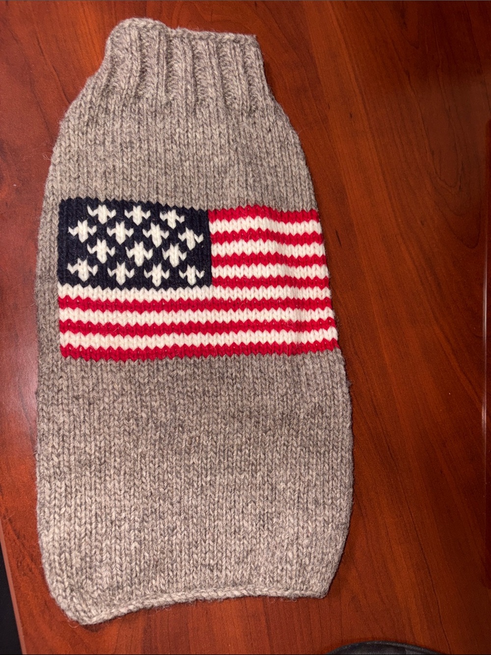 Knit American Flag Dog Sweater - Gray with Red, White & Blue